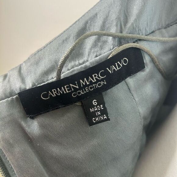 Carmen Marc Valvo Silk Halter Dress Size 6 Gray Whimsigoth Y2K Empire Waist - Picture 10 of 15